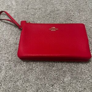 Coach Scarlet Double Zipper Wristlet with Gold Accents